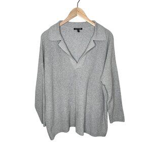 Eileen Fisher Gray Organic Cotton & Cashmere Knit Collared Sweater Large